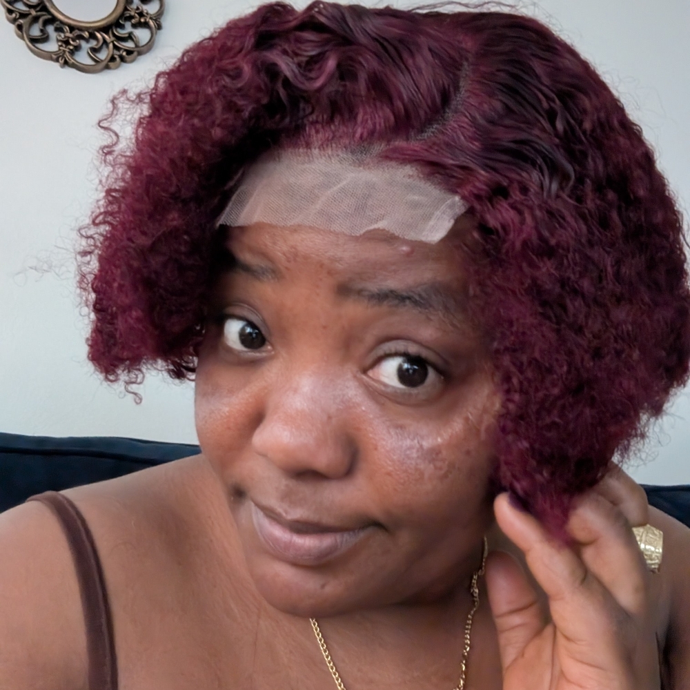 Curly Burgundy Lace Front Wig 8" 100% Human Hair